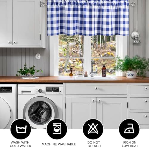 Hiasan Plaid Curtains Valances, Royal Blue and White, 42W x 18L, 1 Panel - Image 6