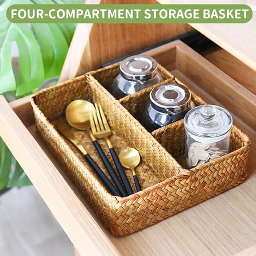 Nonam Large 4-Section Seagrass Tea Bag Organizer, Divided Basket - Image 4