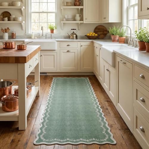 GarveeHome 2.5x8 Scalloped Washable Runner Rug Non Slip Hallway Kitchen Rug by GarveeHome