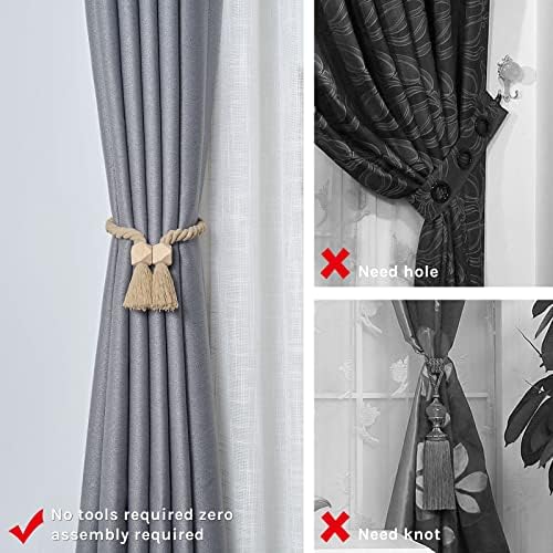 NICEEC 4 Pack Wooden Polyhedron Magnetic Curtain Tiebacks Boho Home Decor Drape - Image 2