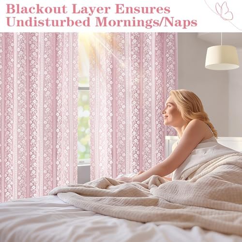 ASPMIZ Pink Blackout Curtains for Girls Bedroom Double Layer Curtains 52x63 - Image 5