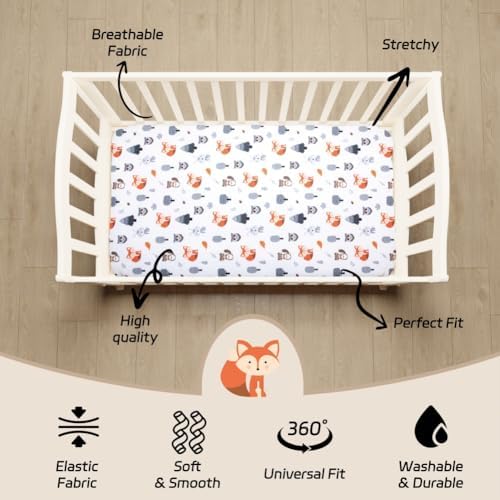 4 Pack Woodland Forest Animals Wood Neutral Unisex Fitted Baby Crib Sheets Set - Image 5