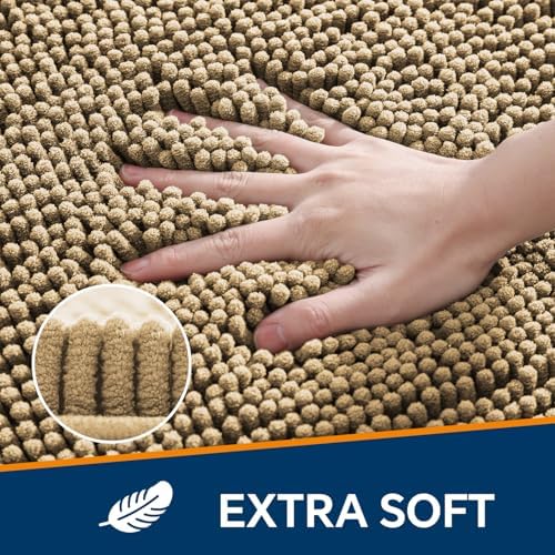 Chenille Bathroom Rug 20"x32" Beige, Non-Slip Plush Bath Mat - Image 3