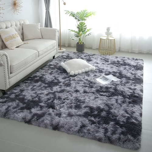 4x6 Dark Grey Fluffy Shag Rug for Bedroom, Plush Washable Carpet by KICHOWUA
