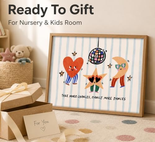 Framed Cute Dance Nursery Wall Art Heart Star Moon Disco Ball Wall Decor - Image 3