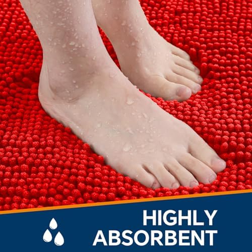 Chenille Bathroom Runner Rug 24"x60" Red, Plush Bath Mat - Image 4