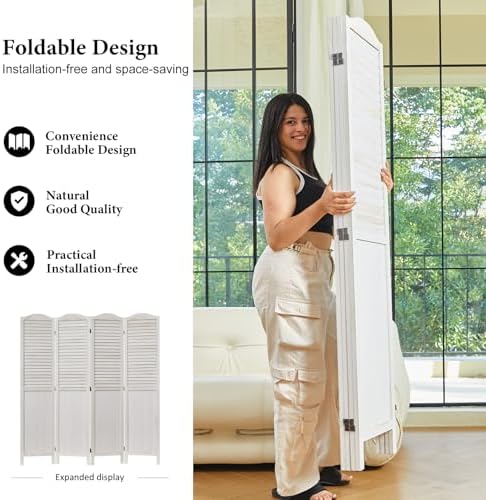 Room Dividers, 5.75Ft Individual Privacy Screens Foldable Wooden Louver & MDF - Image 4