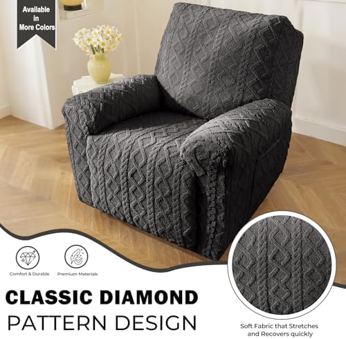 vctops 4 Pieces Recliner Chair Covers, Geometric Jacquard Plush Recliner - Image 3