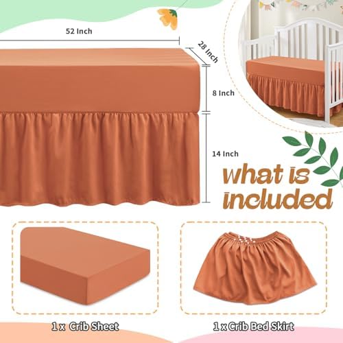 SiinvdaBZX 2-Piece Set Ruffled Crib Skirt & Crib Sheet, Rust Orange - Image 4