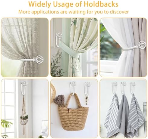 USFOOK White Curtain Holdbacks, Decorative Drapery Tiebacks, 2 Pack/1 Pair - Image 5