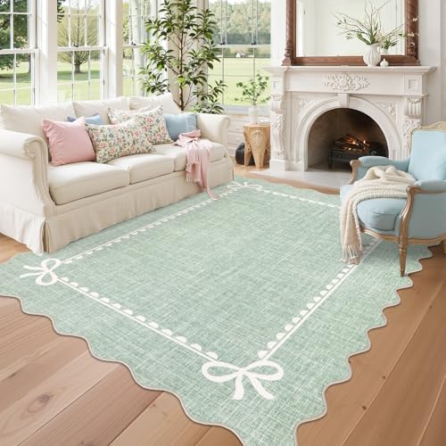 GarveeHome Scalloped Bow Rug 9x12 Washable Rugs by GarveeHome