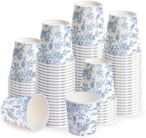 WRAPAHOLIC 3oz Toile Blue Floral Bathroom Cups by WRAPAHOLIC