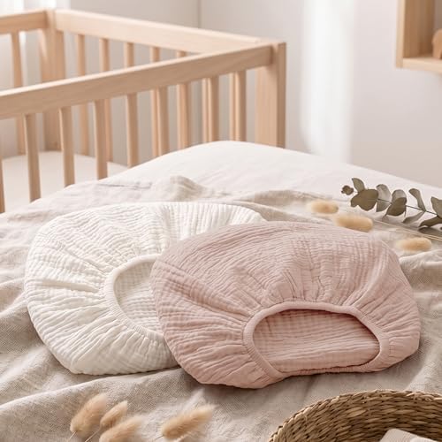 Muslin Bassinet Sheets 2 Pack, Soft Fitted Bedside Sleeper Sheet 33x20 Inch - Image 3