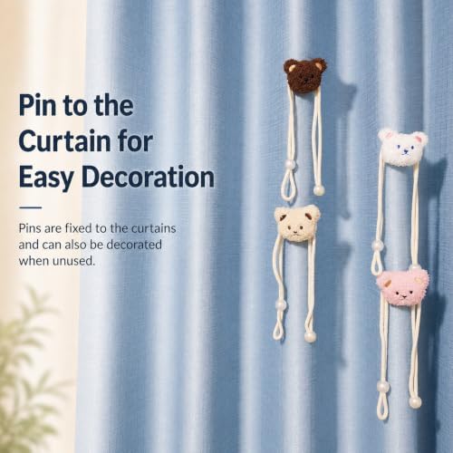 Beige Bear Curtain Tiebacks 4 Pack, Adjustable No-Drill Rope Ties - Image 5