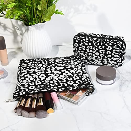 SOIDRAM 2 Pieces Leopard Print Makeup Bag Large Cosmetic Bag Capacity Canvas - Image 5
