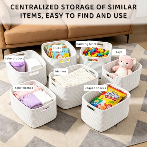4 Pack Large Storage Baskets for Organizing, and Clothes, Cotton Rope Basket - Image 6