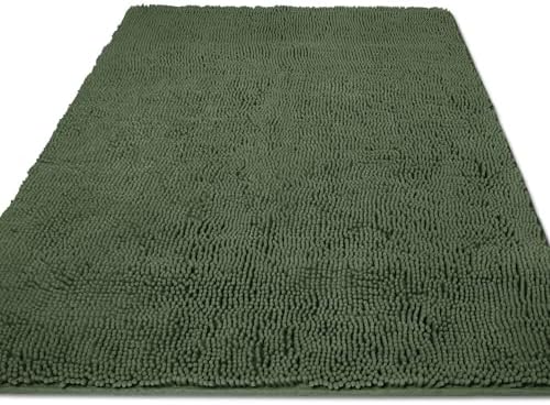 Yeaban Chenille Olive Green Bathroom Rug 36"x60", Non-Slip Rubber Backing by Yeaban