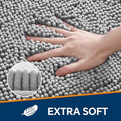 Chenille Bathroom Rug 24"x36" Gray, Non-Slip Plush Bath Mat - Image 3