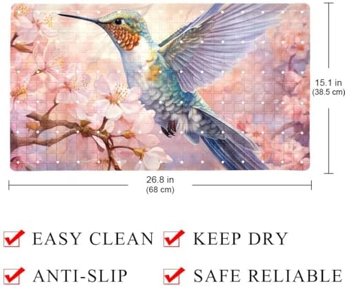 Shower Mat Non Slip, Cherry Blossom Humming Bird Anti Slip Bath Mat - Image 4