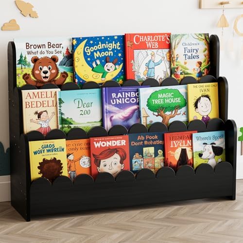SpaceAid 3-Tier Scalloped Bookshelf, Montessori Bookcase by SpaceAid