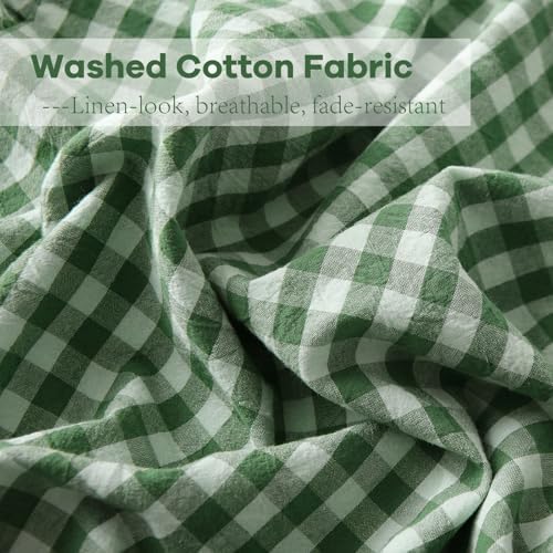 2 Pack Christmas Green White Plaid Ruffle Gingham King Size Pillow Shams - Image 5