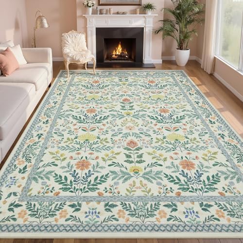 Joydeco Boho Floral 9x12 Rug for Living Room, Non Slip Indoor Carpet for - Image 4