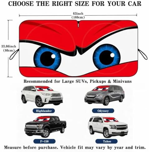 Car Windshield Sun Shade, Universal Fit Full-Size SUV Pickup MPV, Angry Red - Image 5