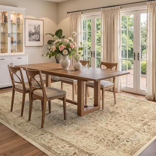 Neutral Tan Rugs for Living Room 8x10, Low Pile Thin Washable Area Rug for - Image 4