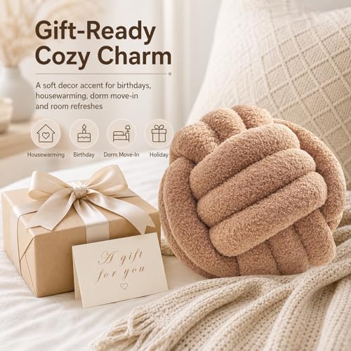 Petrella Khaki Knot Pillow Ball, 11 Inch Round Decorative Pillow - Image 6
