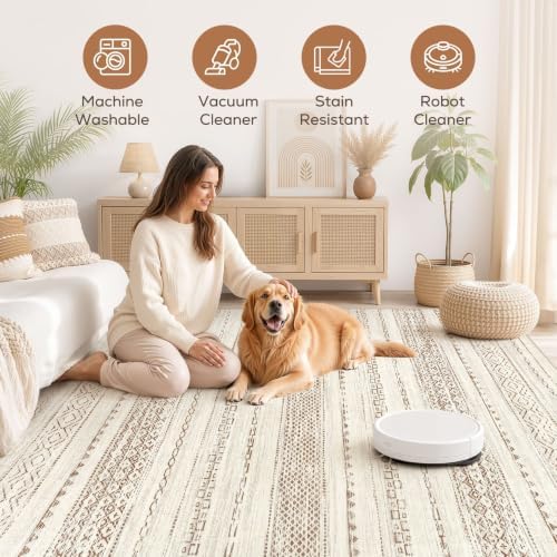 Nakagishi Boho 4x6 Area Rug Living Room Rugs Machine Washable Brown - Image 3