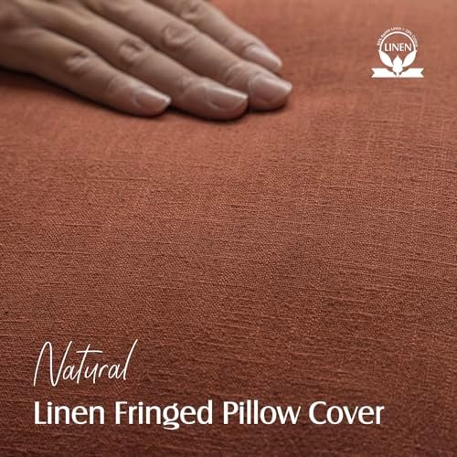 Foindtower Decorative Linen Fringe Throw Pillow Covers 20×20 Rust Orange - Image 2