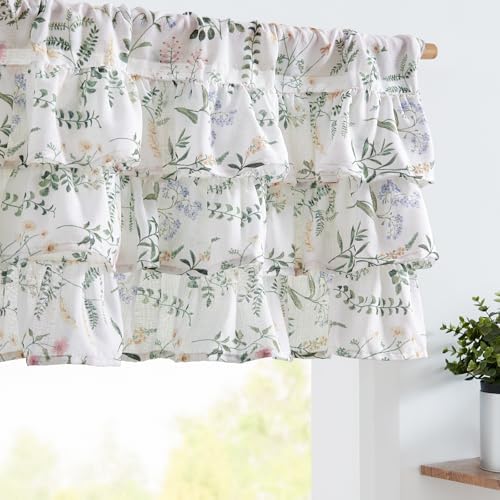 jinchan Ruffled Floral Valance Linen Shabby Chic 18 Inch 1 Panel Green by JINCHAN