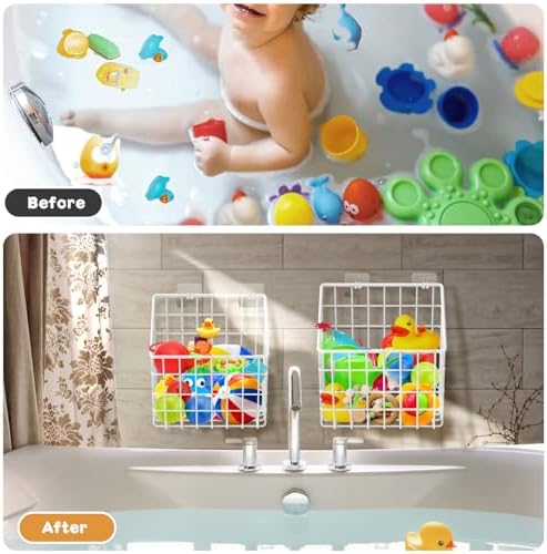 Greentainer 2 Pack Bath Toy Storage Organizer, Large Rustproof Metal Wire Basket - Image 3
