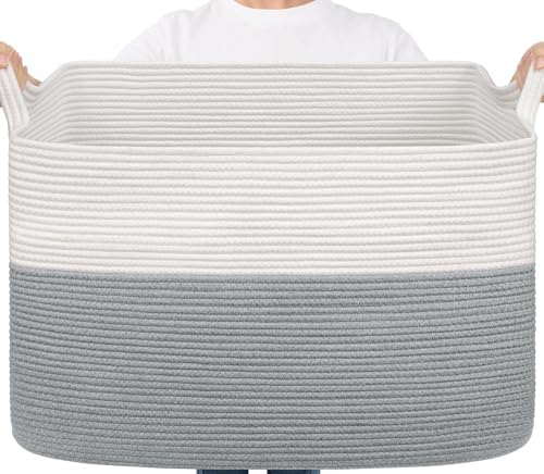 Goodpick 105L Extra Large Woven Blanket Basket Cotton Rope Storage Baskets by Goodpick