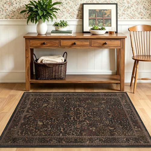 Floral Animal Print 3x4 Small Area Rugs, Washable Non Slip Thin Throw Rugs - Image 3