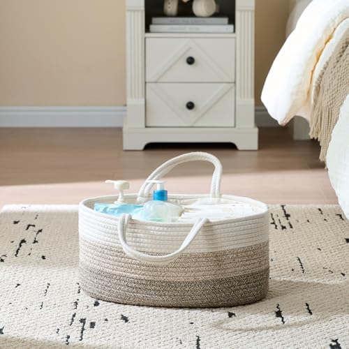 luxury little Diaper Caddy Organizer, Large Cotton Rope Nursery Baby Basket - Image 7