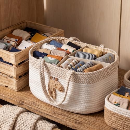 Diaper Caddy Organizer Cotton Rope Diaper Caddy Basket Cute Giraffe Empty Gift - Image 5