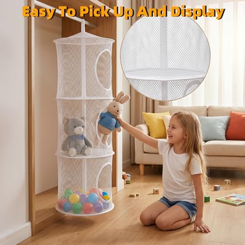 2Pcs Hanging Stuffed Animal Storage Hammock Net 3 Tiers - Image 5