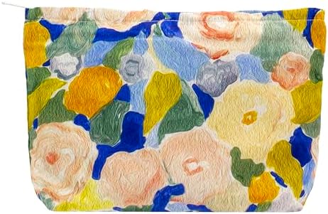 Flat Makeup Bag for Women, Zipper Cosmetic Pouch for Purse, Garden Blue by PAZIMIIK
