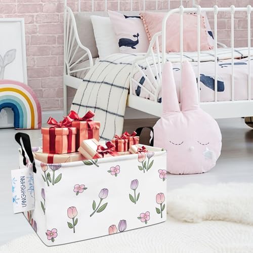 Rectangular Collapsible Romantic Tulip Storage Basket Nursery Organizer - Image 5