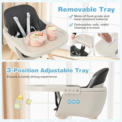 HONEY JOY Baby High Chair, 6-in-1 Eat & Grow Wooden Highchair/Toddler Chair - Image 3
