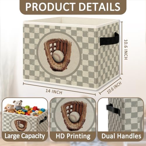 Vintage Gray Checkered Baseball Glove Foldable Storage Box - Image 6