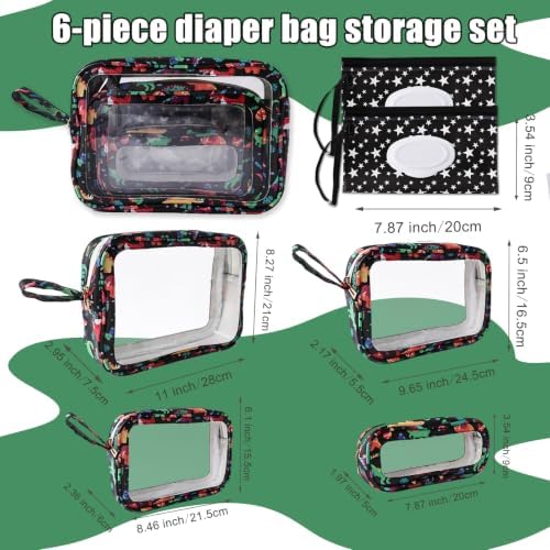 6 PCS Set TPU Diaper Bag Organizer Pouches & Wipe Dispenser Dinosaur - Image 4