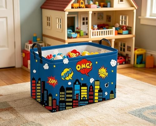 Sanjiaofeng Rectangular Blue City Hero Skyline Basket, Baby Storage Bins - Image 6