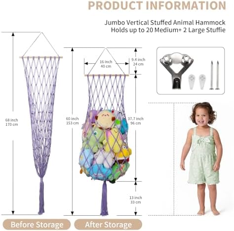 68 Inch Stuffed Animal Storage Net Corner Stuffy Hammock - Image 5