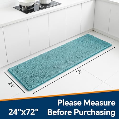 Chenille Bathroom Runner Rug 24"x72" Aqua, Plush Bath Mat - Image 2