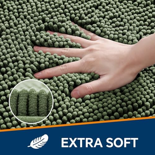 Chenille Bathroom Rug 17"x24" Loden Green, Non-Slip Plush Bath Mat - Image 3