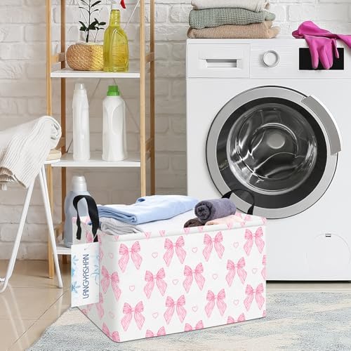 Rectangular Collapsible Pink Bowknot Storage Basket Organizer - Image 6