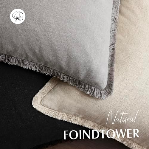 Foindtower Decorative Linen Fringe Throw Pillow Covers 22×22 Light Gray - Image 4