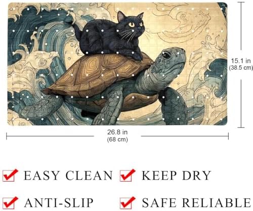 Bathtub Mat Non Slip 26.8x15.1 Inch, Cat Riding Turtle Ocean Wave Shower Mat - Image 4